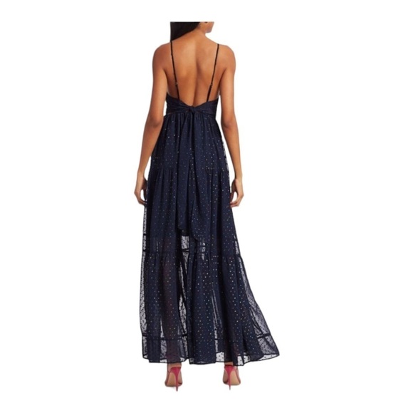 NWT LE SUPERBE Starry Night Navy Blue Metallic Chiffon Tie Back Maxi Gown Size 6 - Picture 7 of 14